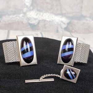 HICKOK Wrap Around Cuff  Link Set Silver Blue